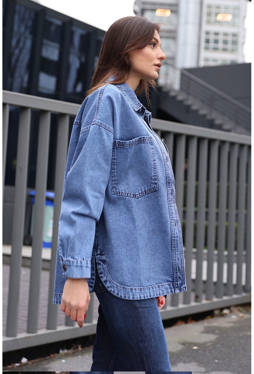 0694 Çift Cepli Oversize Denim Ceket