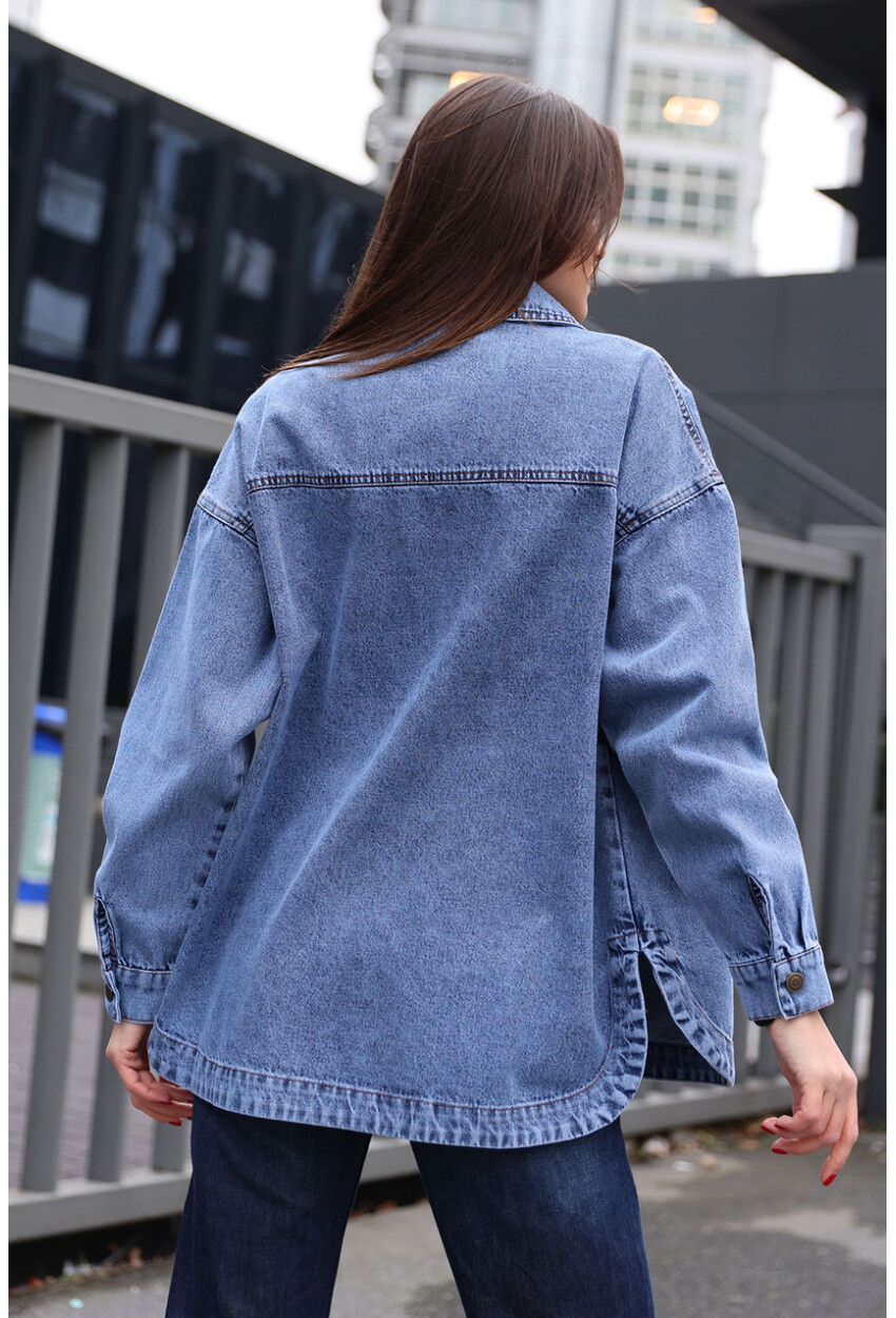 0694 Çift Cepli Oversize Denim Ceket