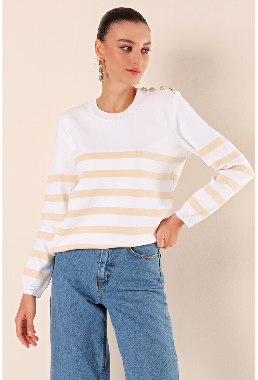 15820 Striped Sweater With Buttons