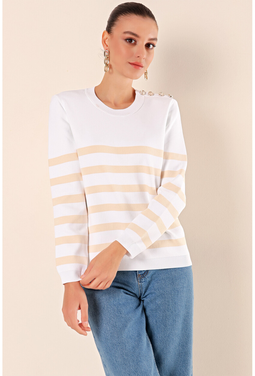 15820 Striped Sweater With Buttons