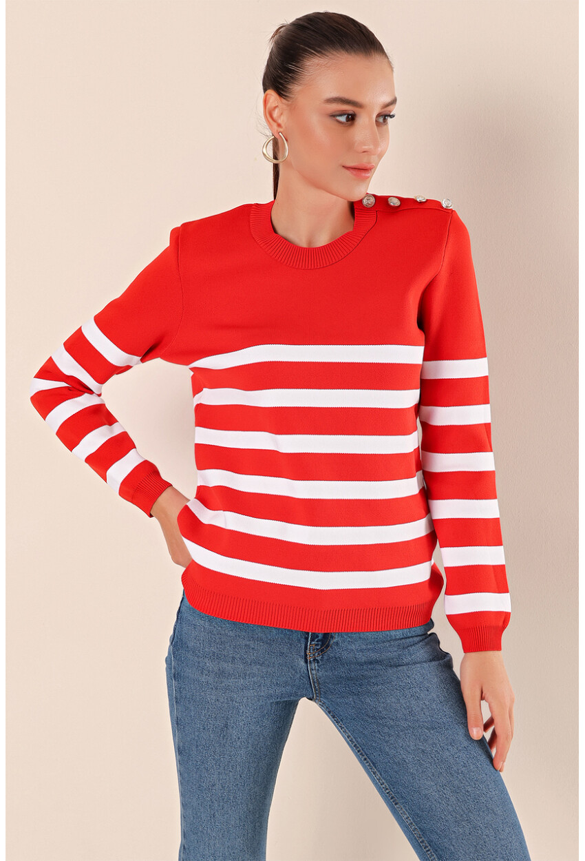 15820 Striped Sweater With Buttons