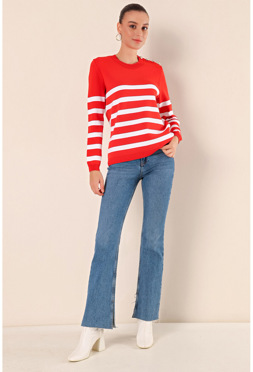 15820 Striped Sweater With Buttons