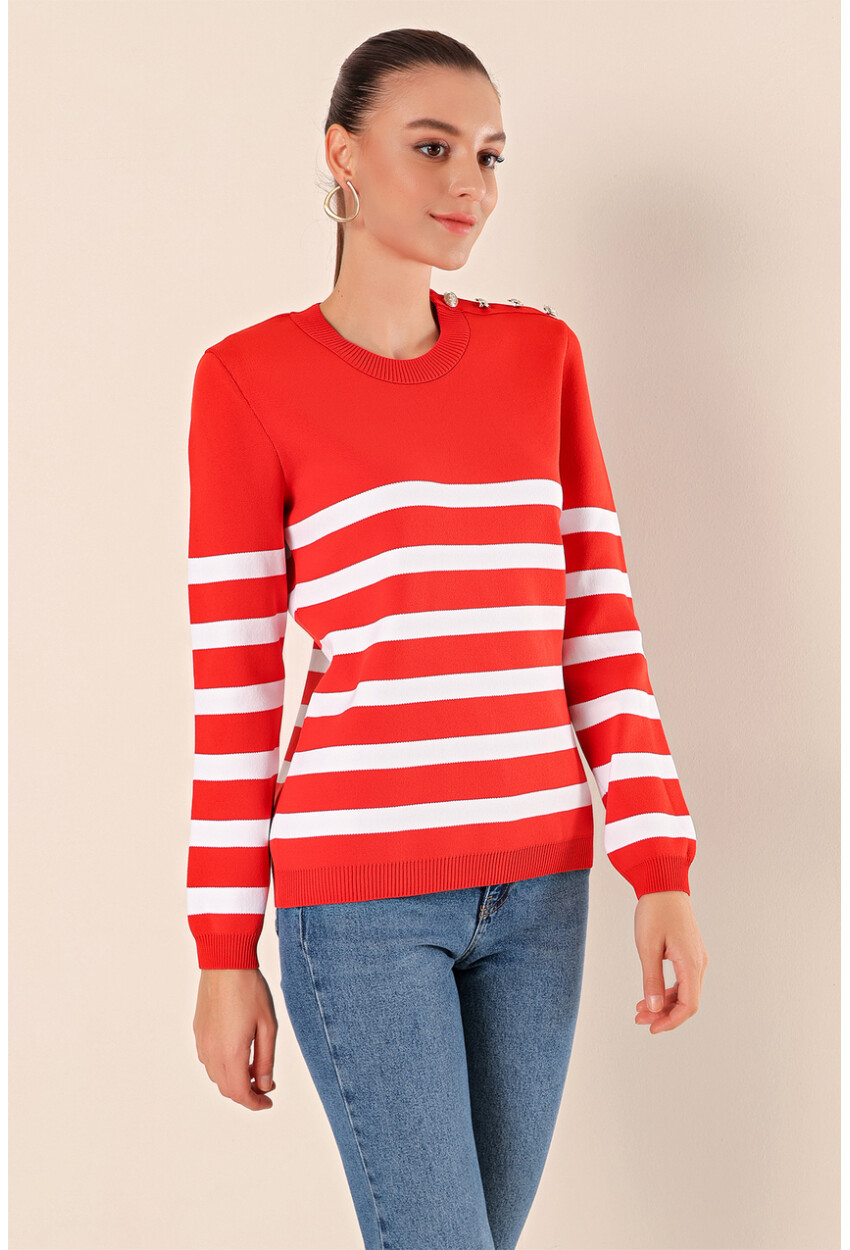 15820 Striped Sweater With Buttons