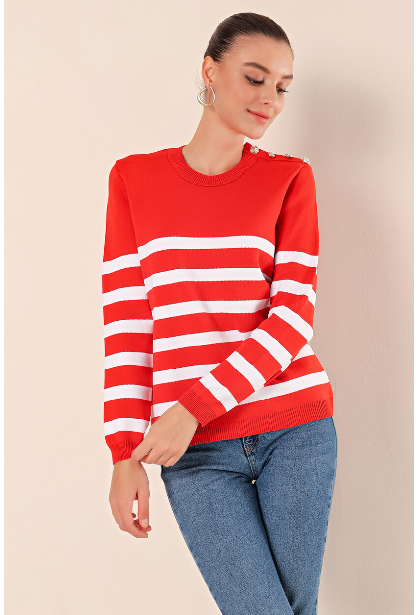 15820 Striped Sweater With Buttons