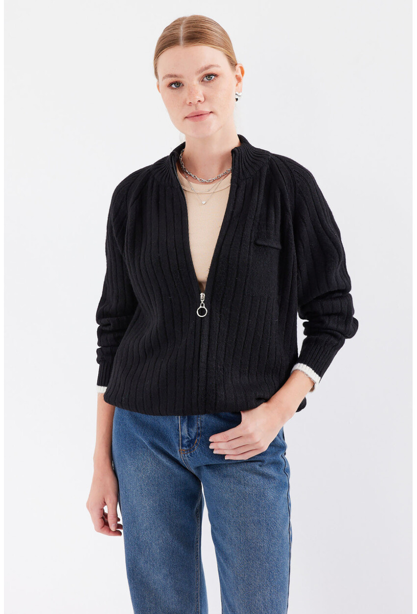 15863 Zippered Knit Cardigan