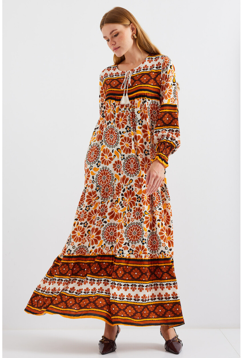 1947 Patterned Long Dress