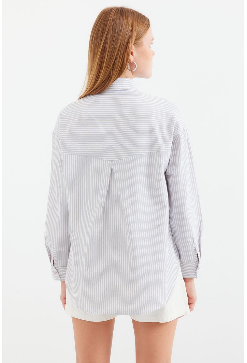 20212 Striped Oversized Shirt With Single Pocket