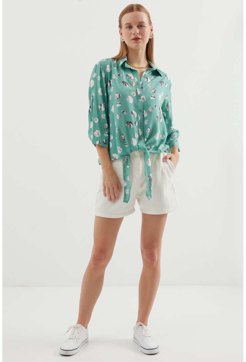 20243 Patterned Front-Tie Shirt