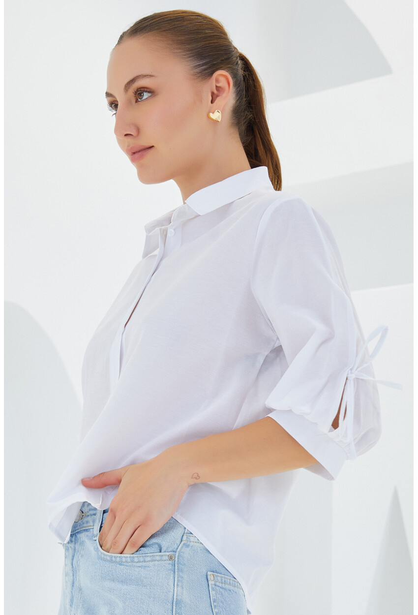 20246 Cropped Shirt With Sleeve Detail