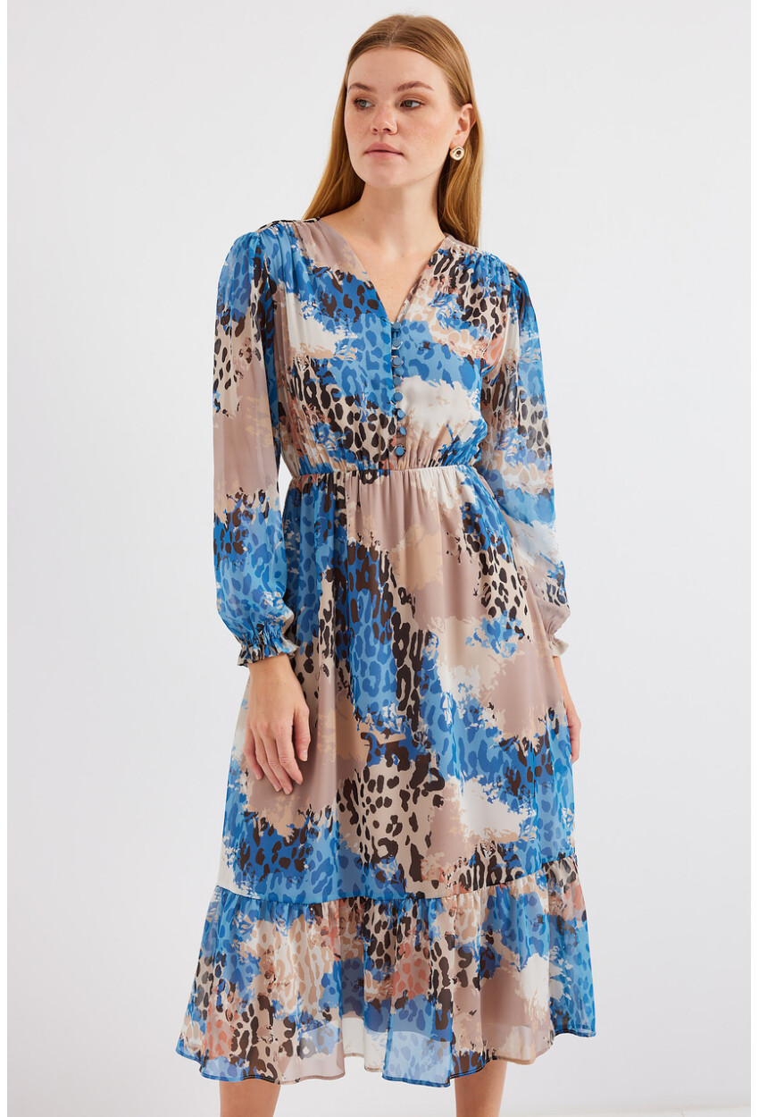 2137 Patterned Chiffon Dress