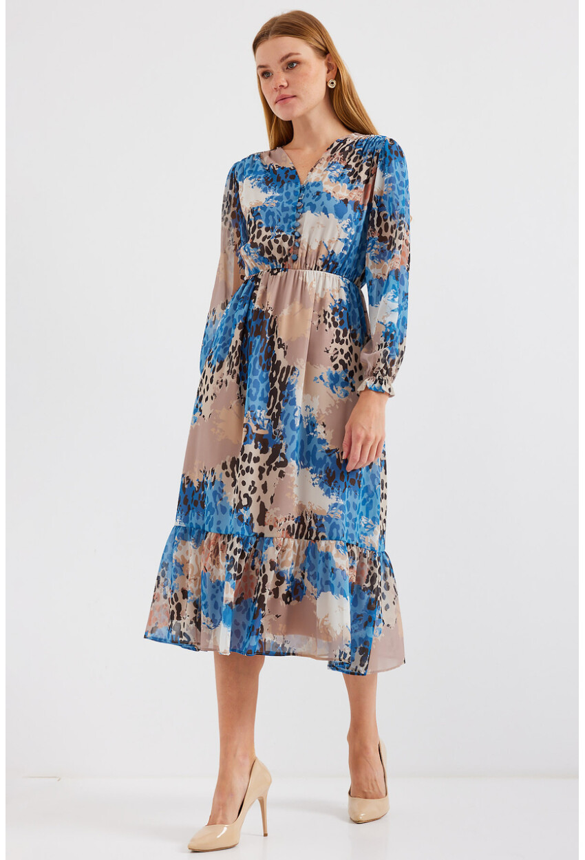 2137 Patterned Chiffon Dress