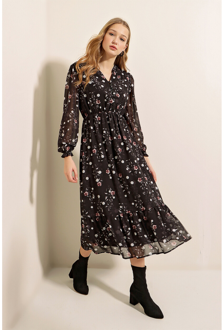 2137 Patterned Chiffon Dress