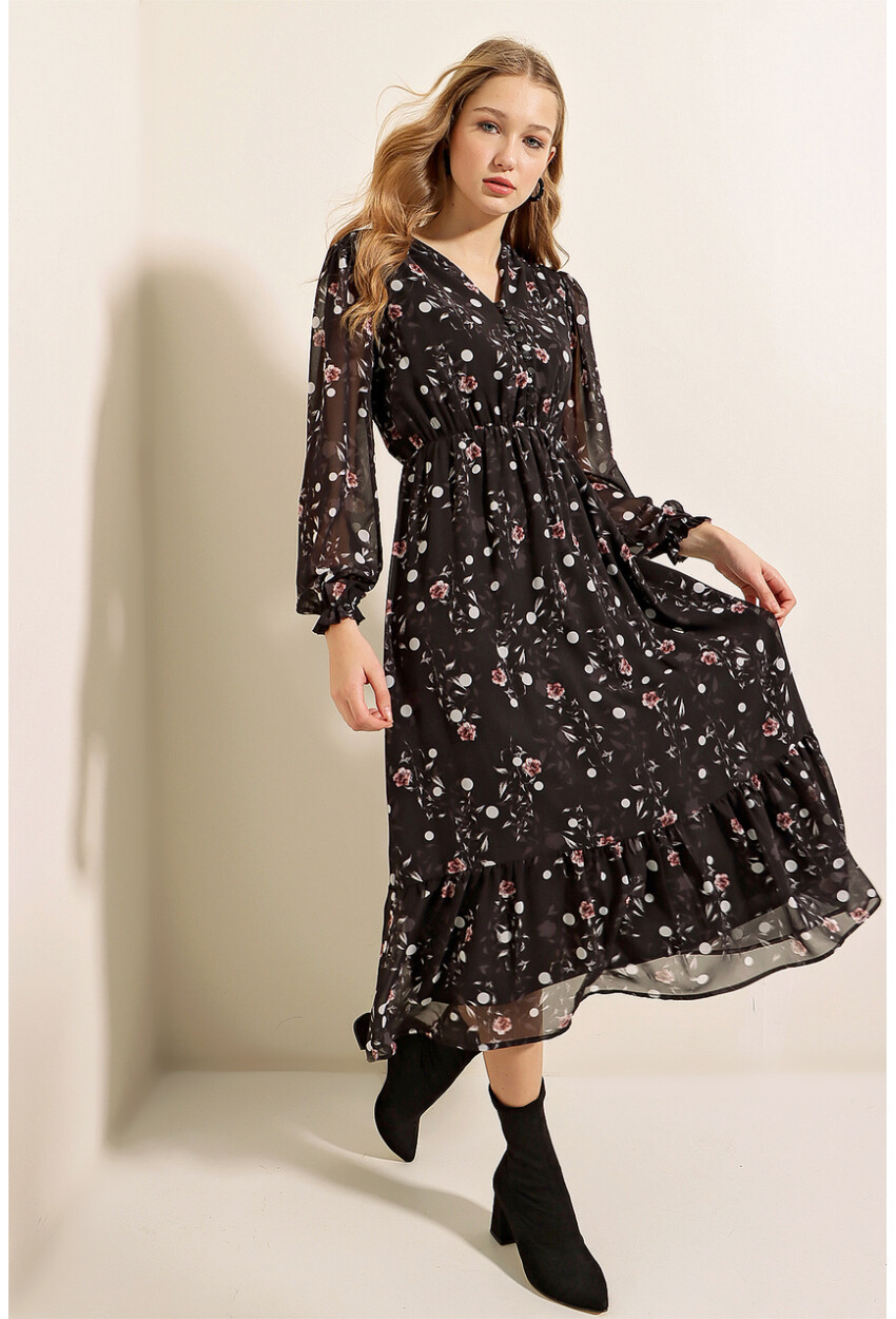 2137 Patterned Chiffon Dress