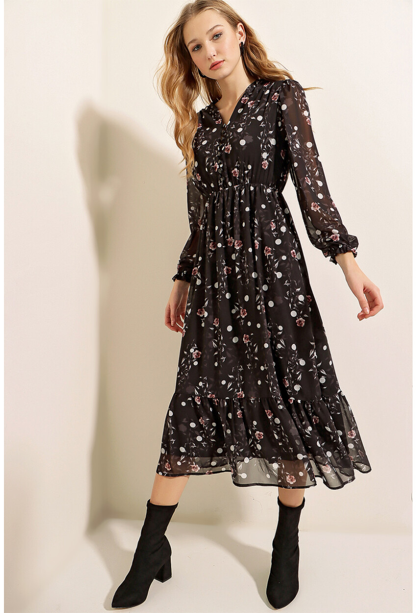 2137 Patterned Chiffon Dress