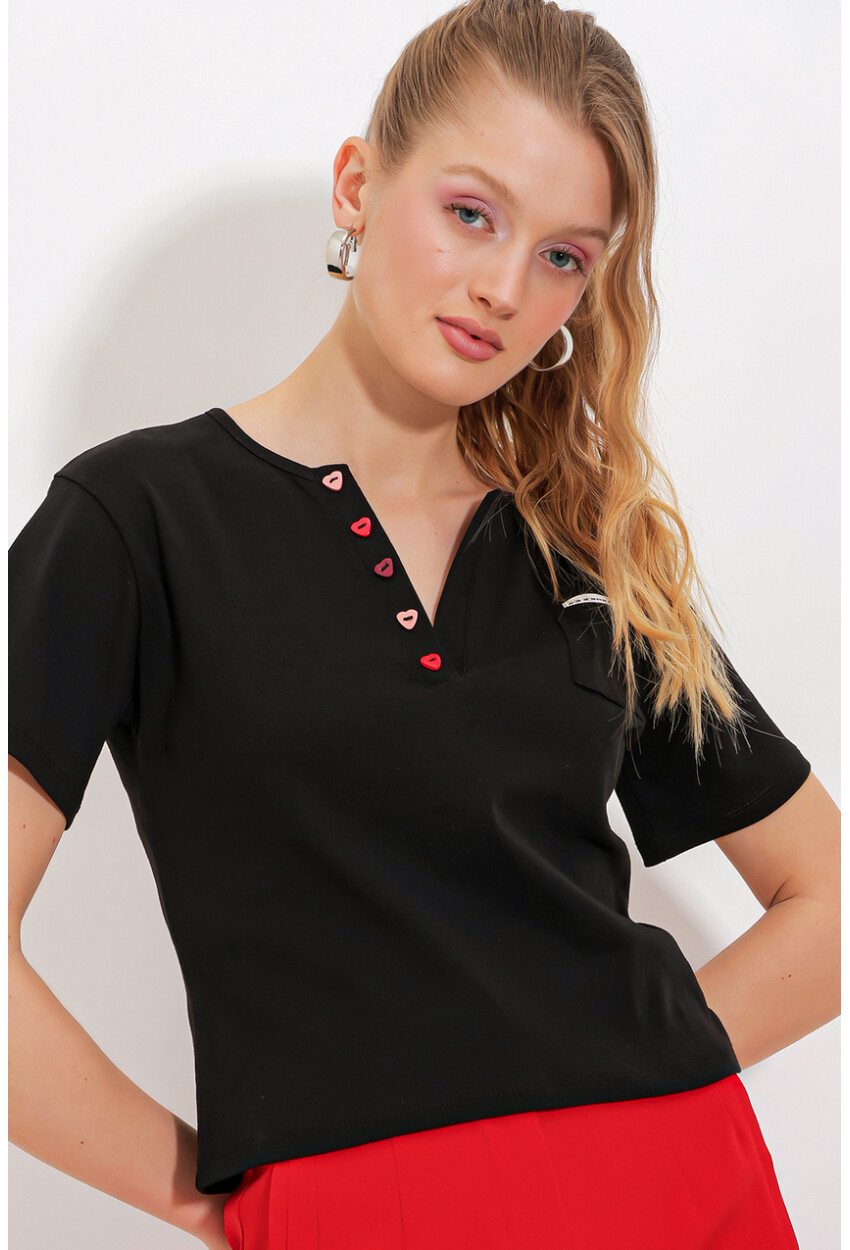 Womens Short Sleeve T-Shirt With Button Detail 903