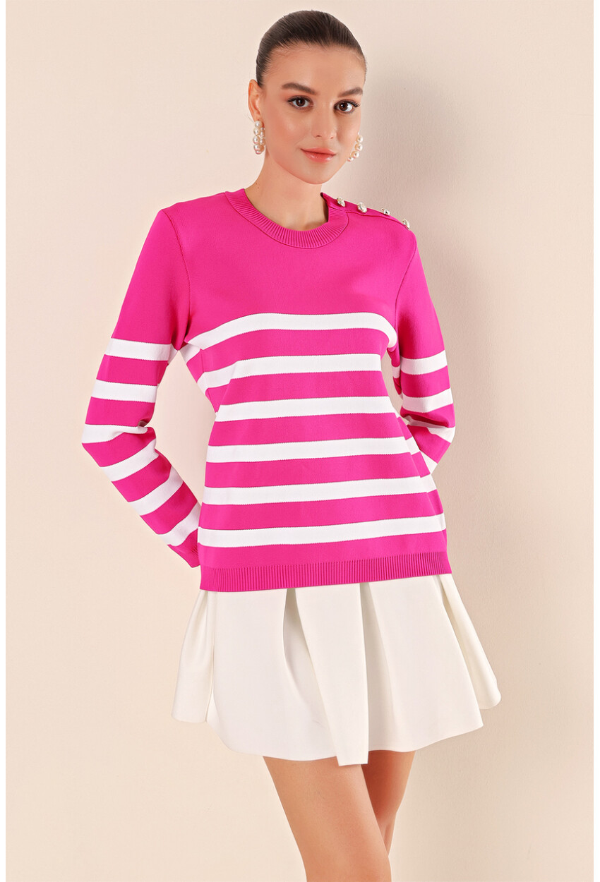 15820 Striped Sweater With Buttons