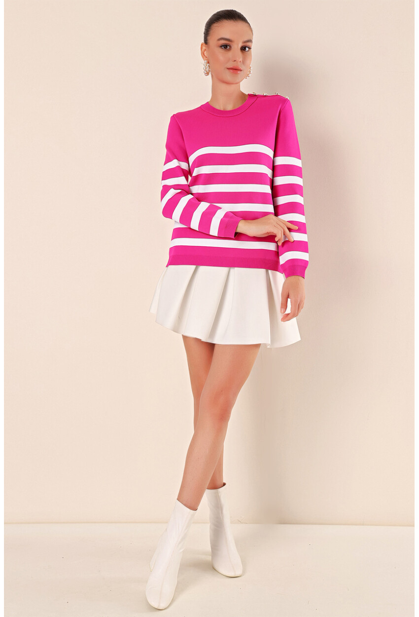 15820 Striped Sweater With Buttons