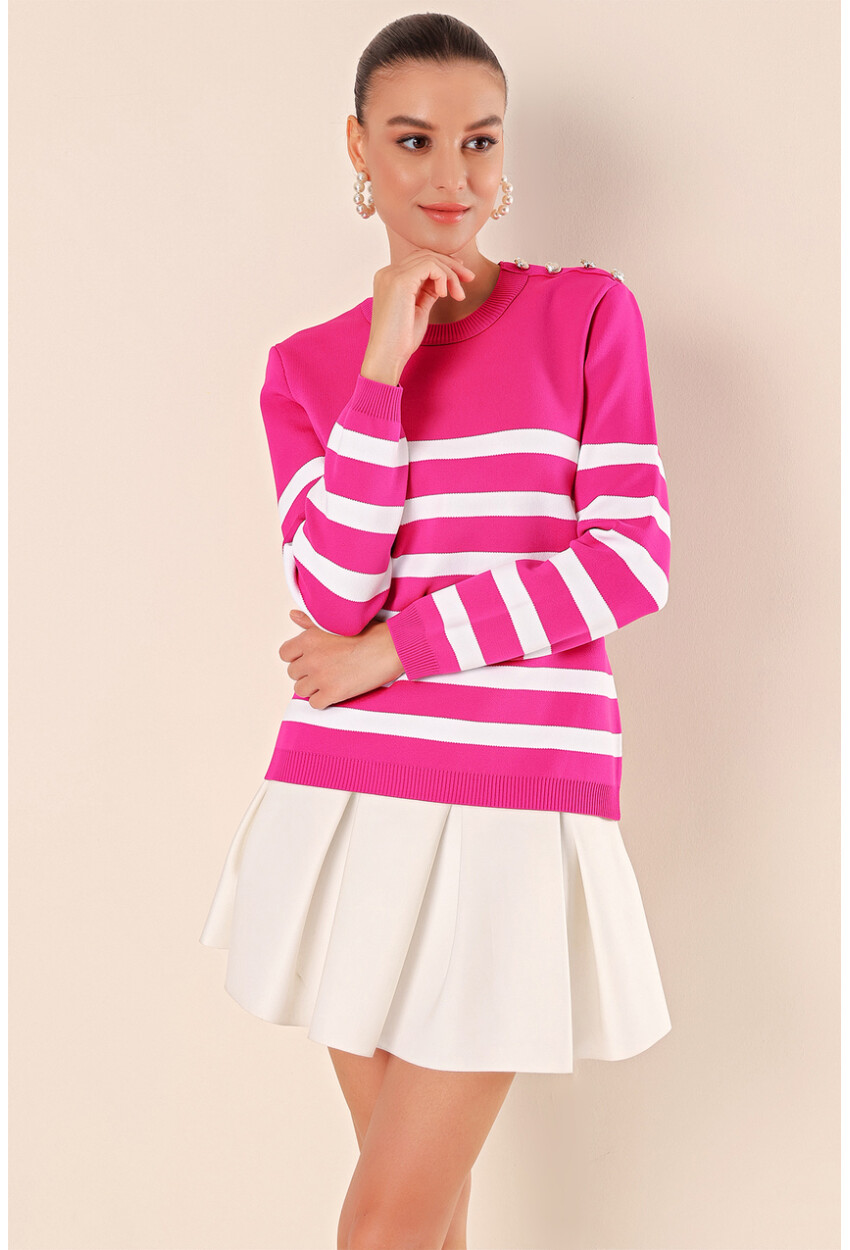 15820 Striped Sweater With Buttons