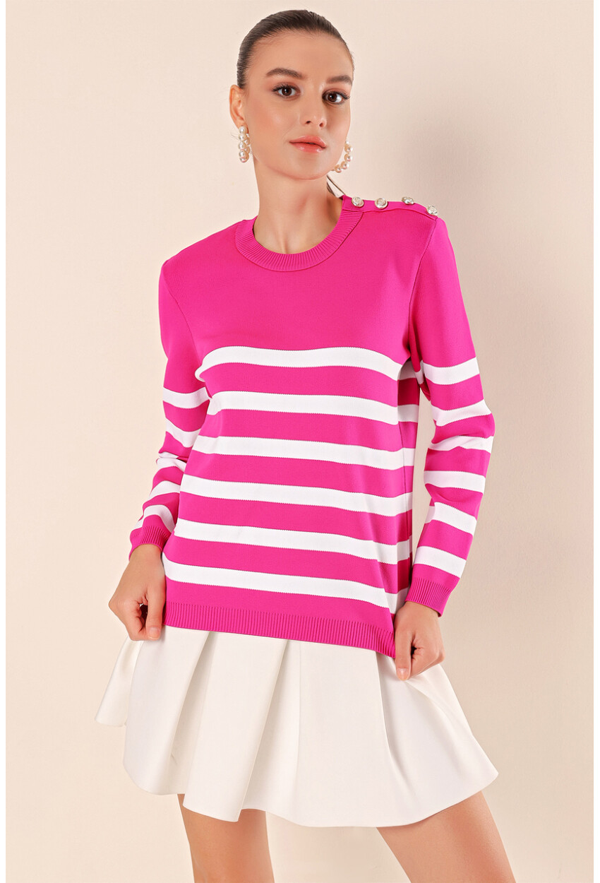 15820 Striped Sweater With Buttons