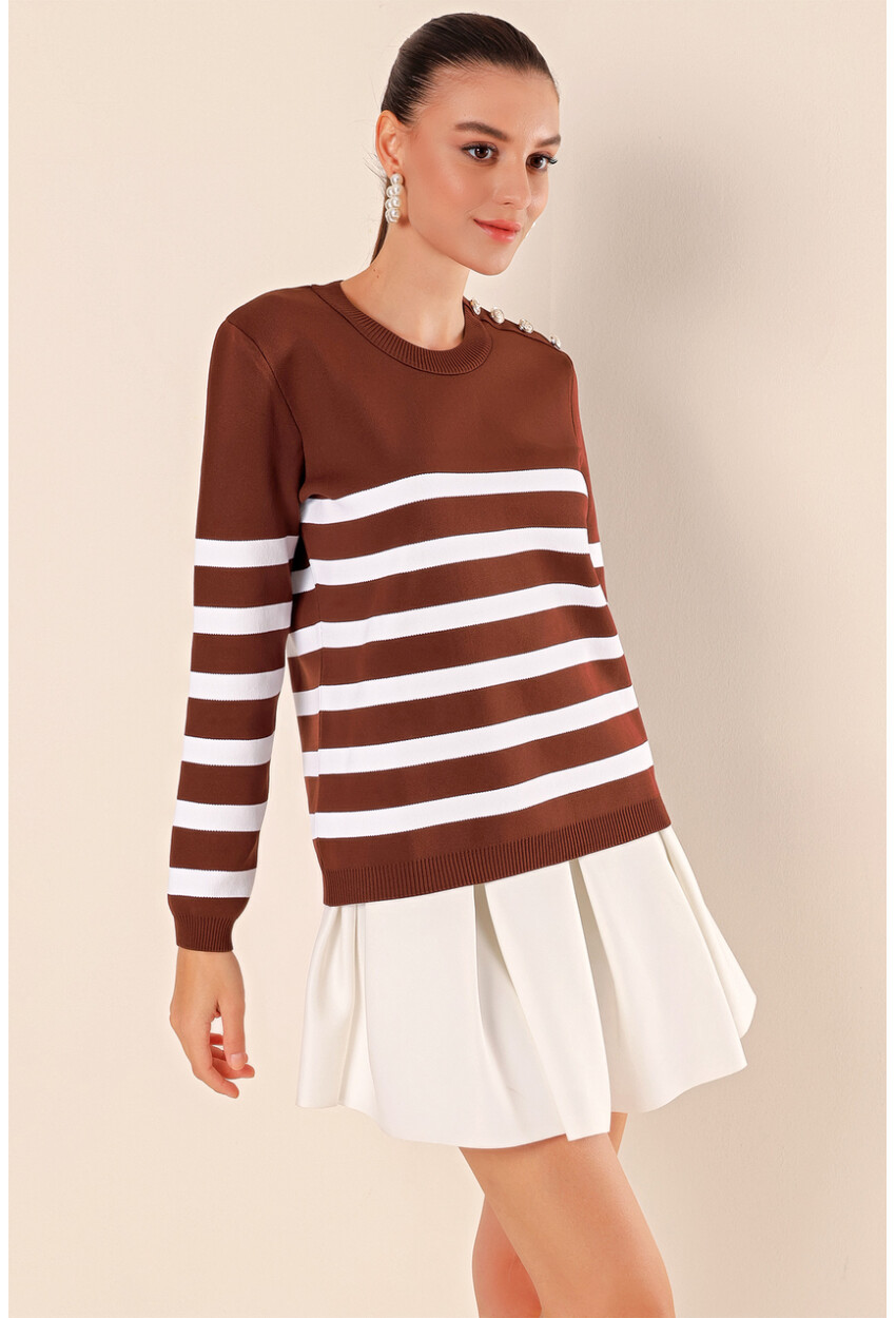 15820 Striped Sweater With Buttons