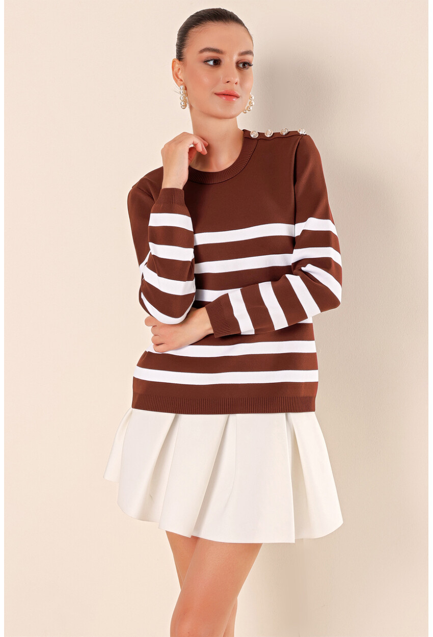 15820 Striped Sweater With Buttons