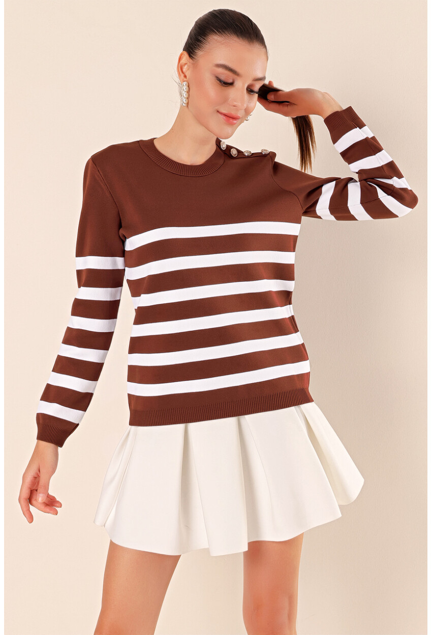 15820 Striped Sweater With Buttons