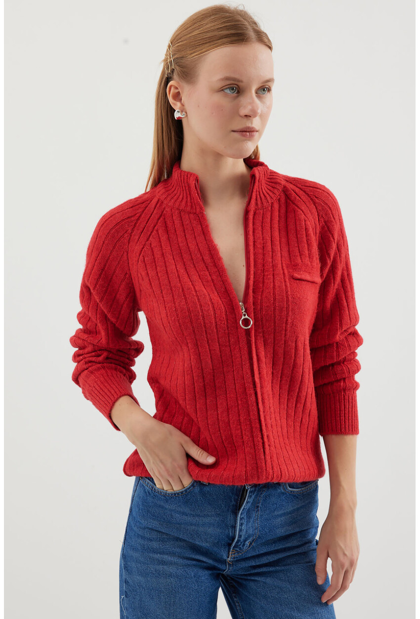 15880 Zippered Knit Cardigan