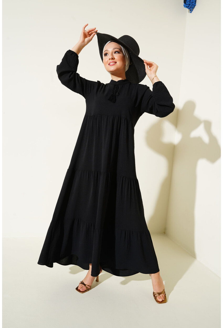 1627 Hijab Dress With Lace-Up Collar