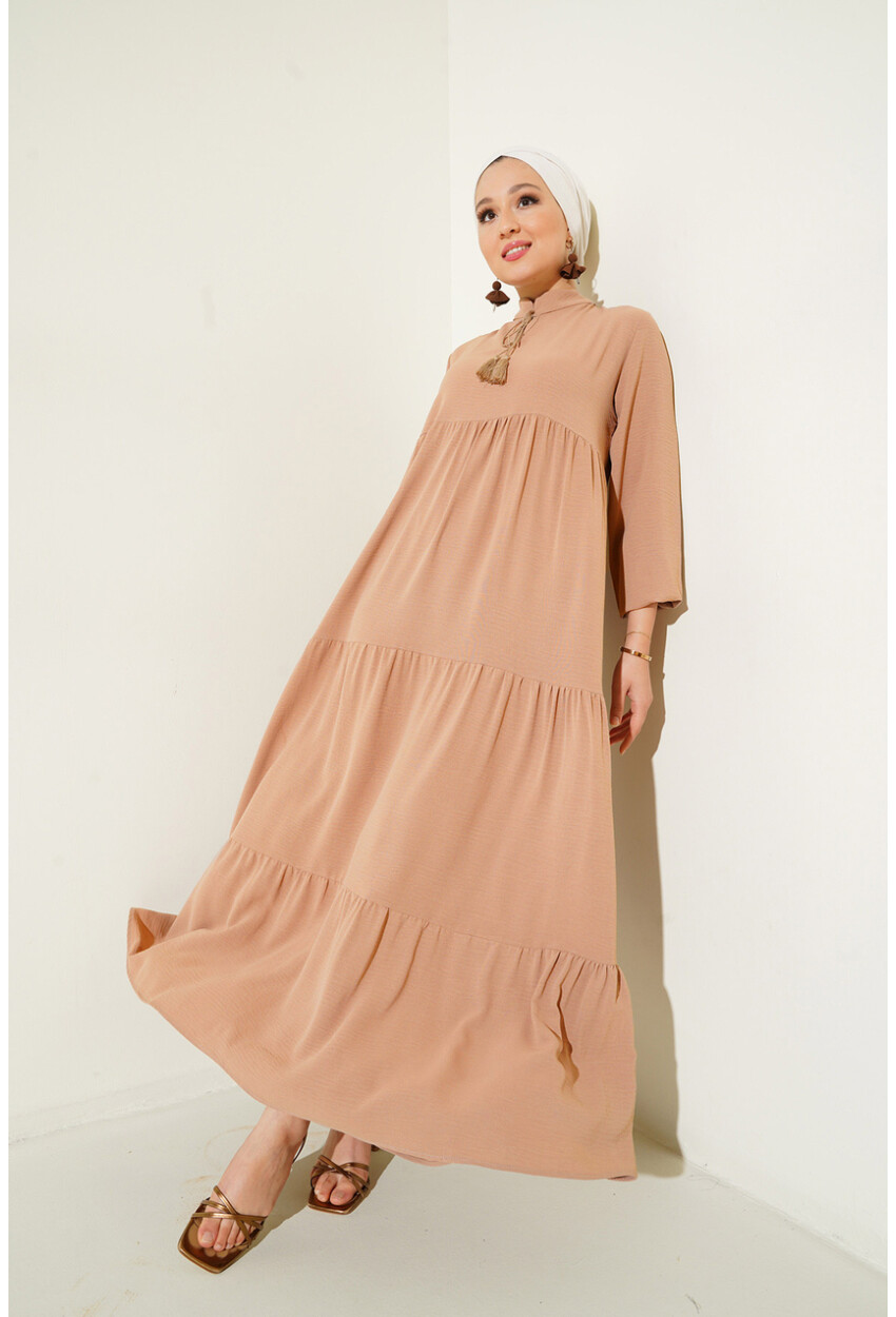 1627 Hijab Dress With Lace-Up Collar