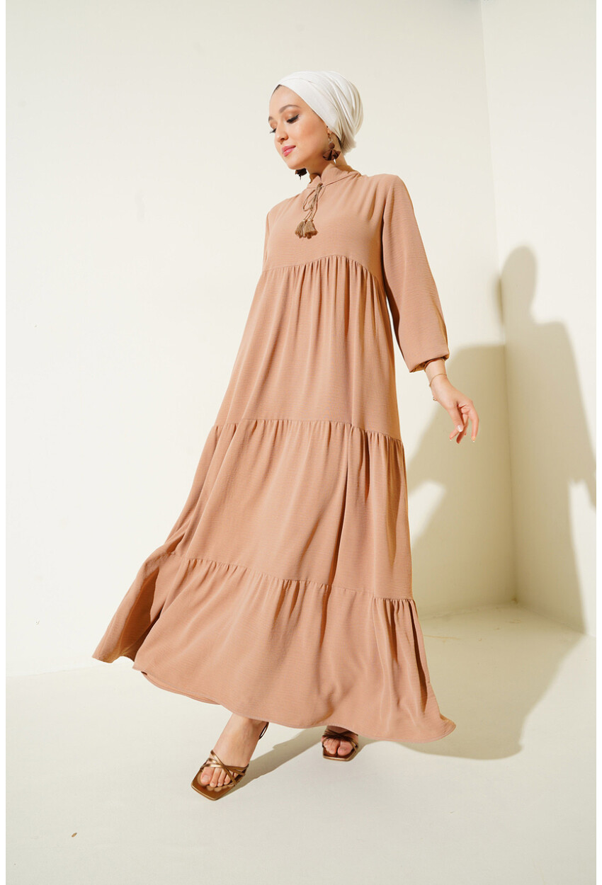 1627 Hijab Dress With Lace-Up Collar