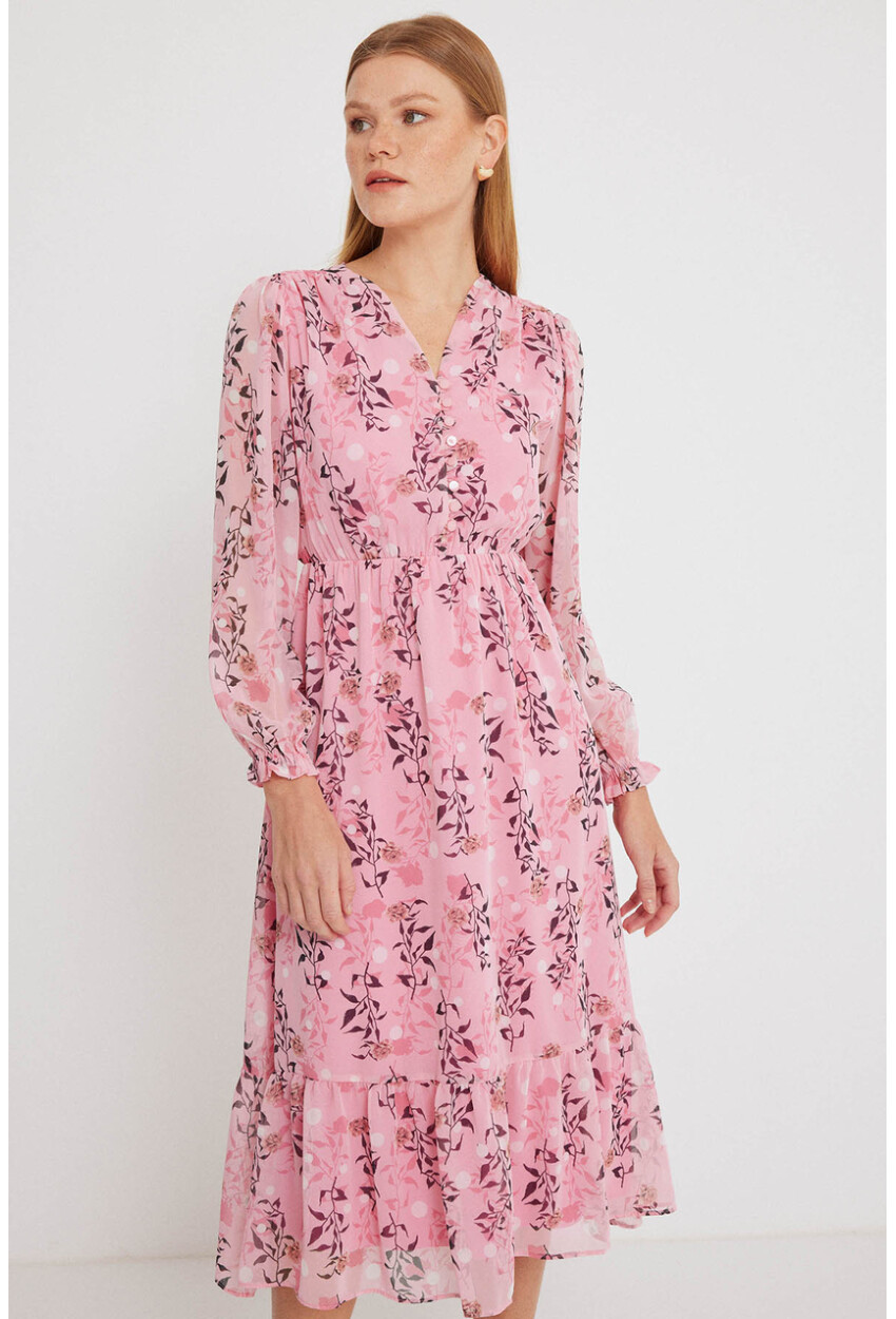 2137 Patterned Chiffon Dress