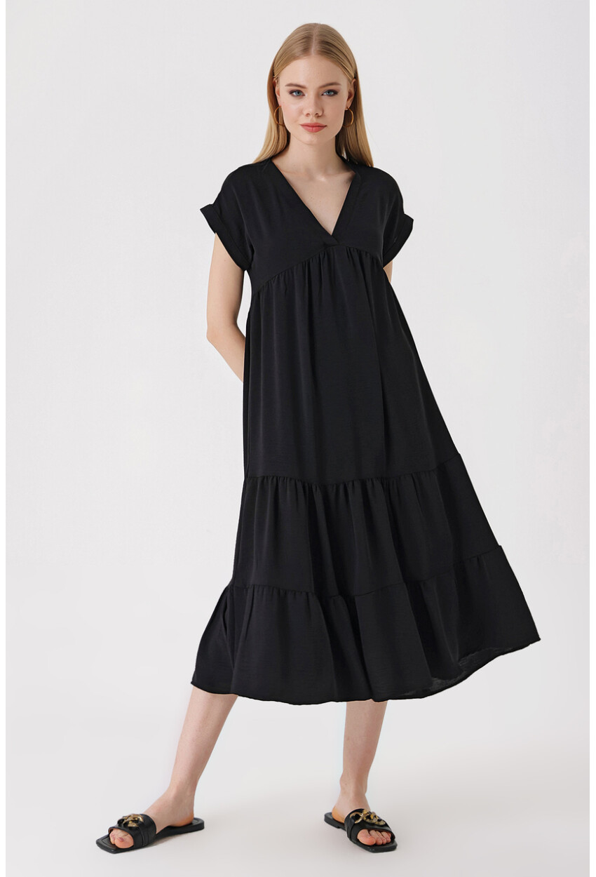 2398 V-Neck Flounced Dress