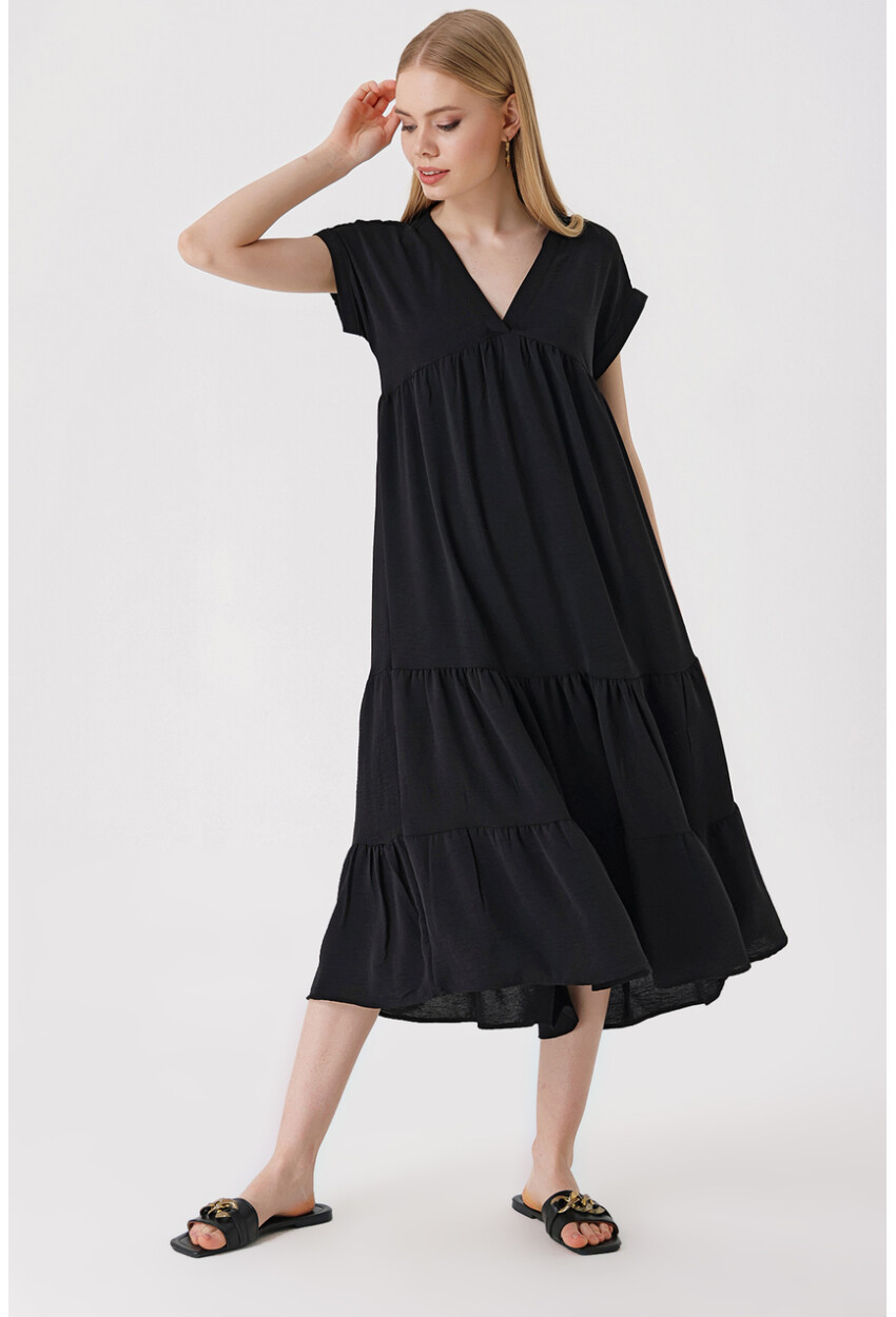 2398 V-Neck Flounced Dress