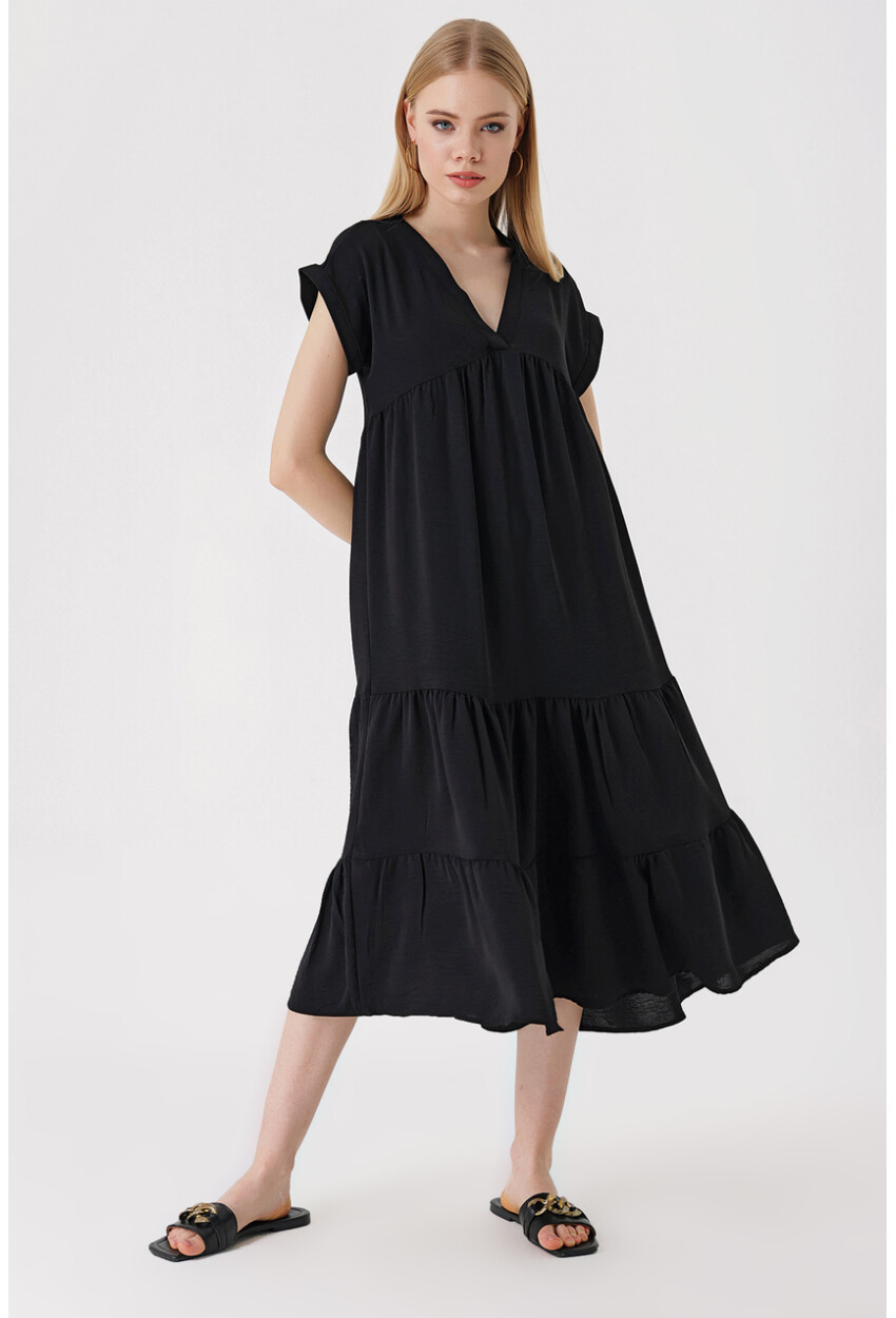 2398 V-Neck Flounced Dress