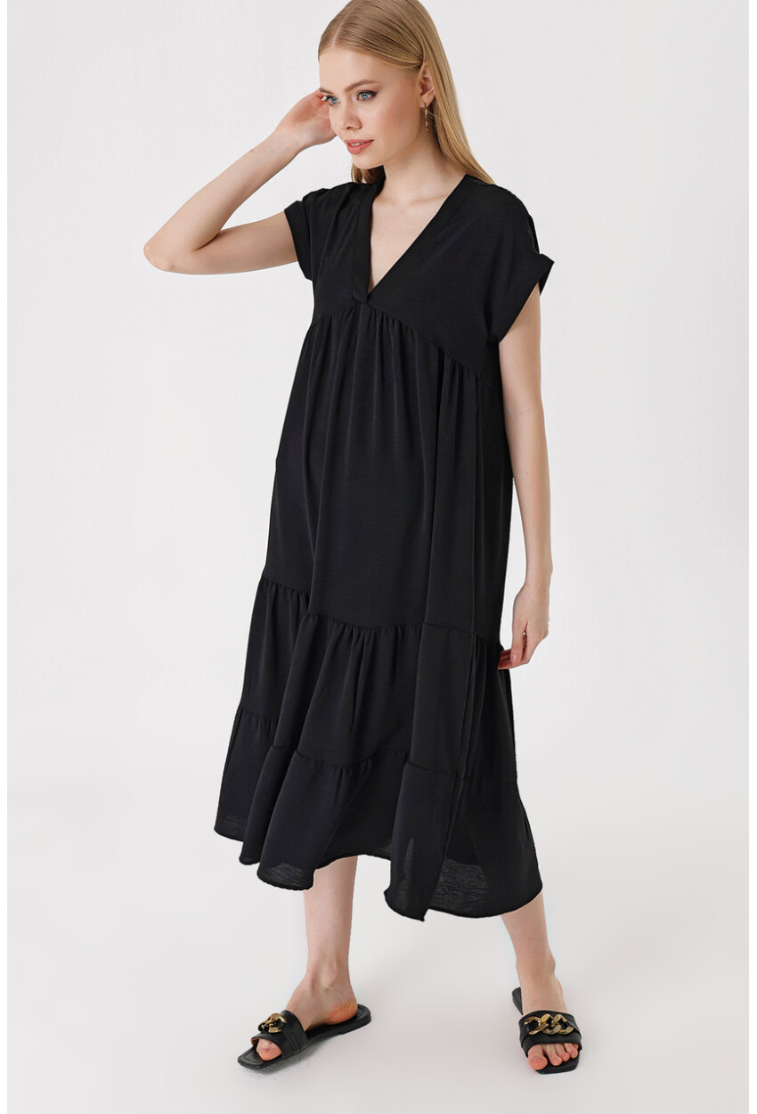 2398 V-Neck Flounced Dress