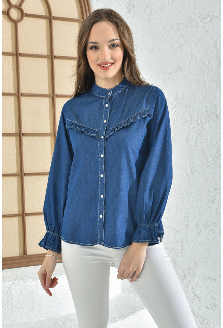 3799 Ruffled Denim Shirt