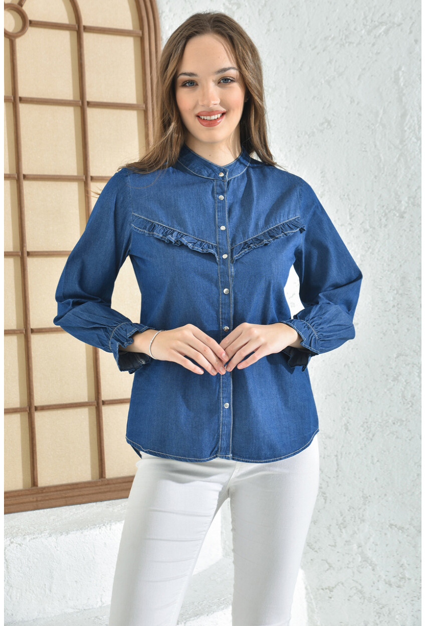 3799 Ruffled Denim Shirt