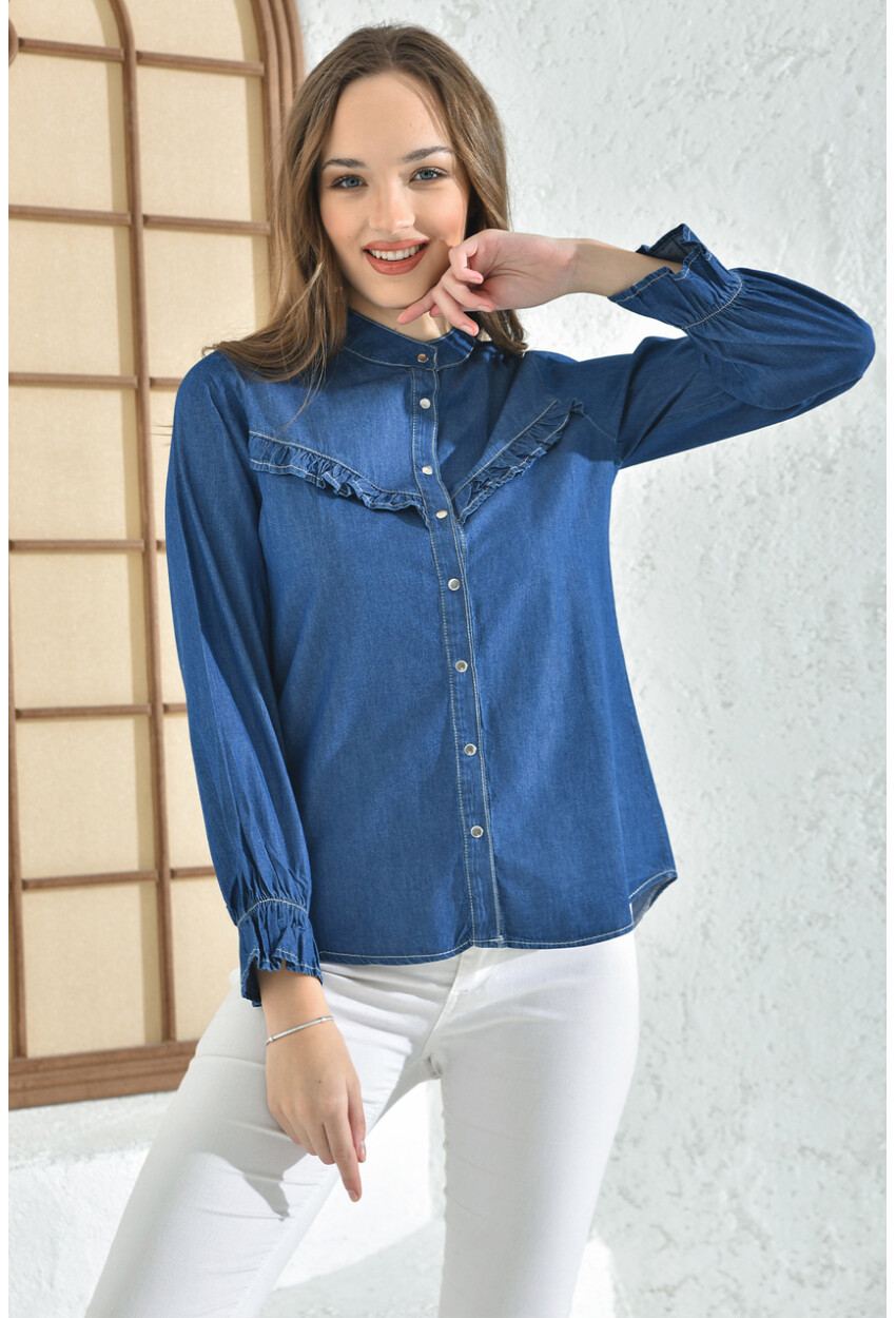 3799 Ruffled Denim Shirt