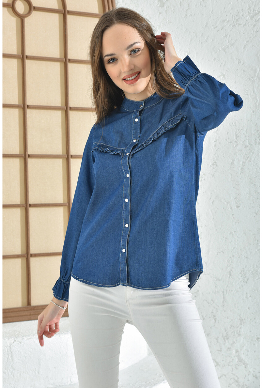 3799 Ruffled Denim Shirt