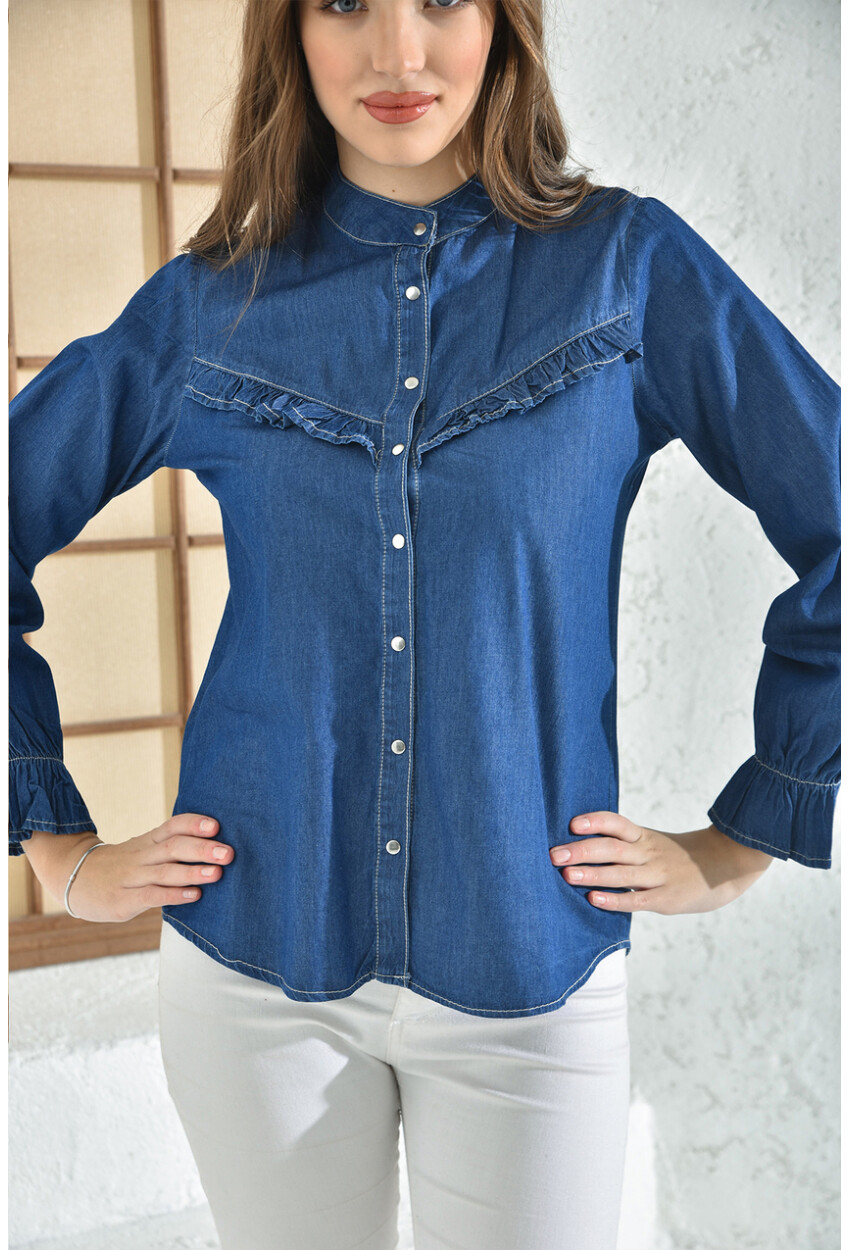 3799 Ruffled Denim Shirt