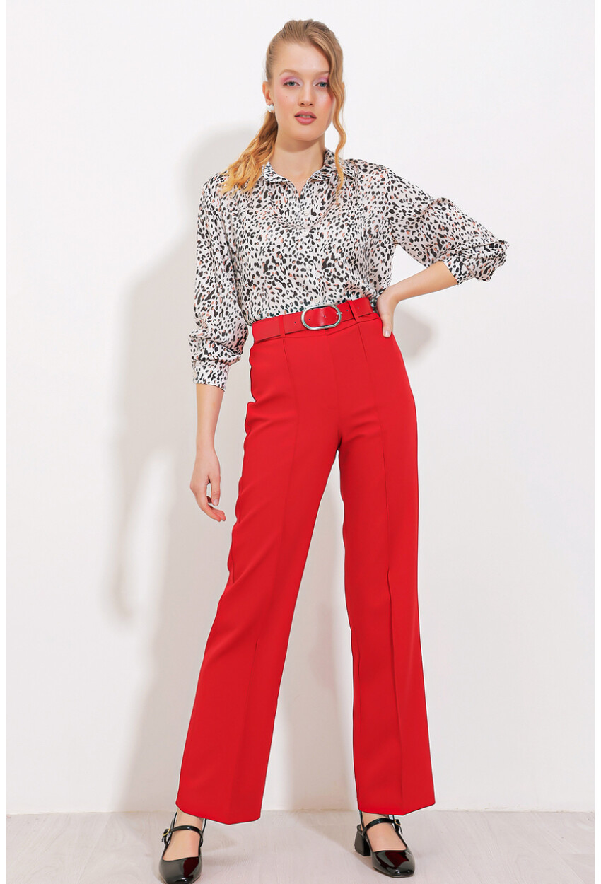 Womens High-Waist Fabric Pants 6584