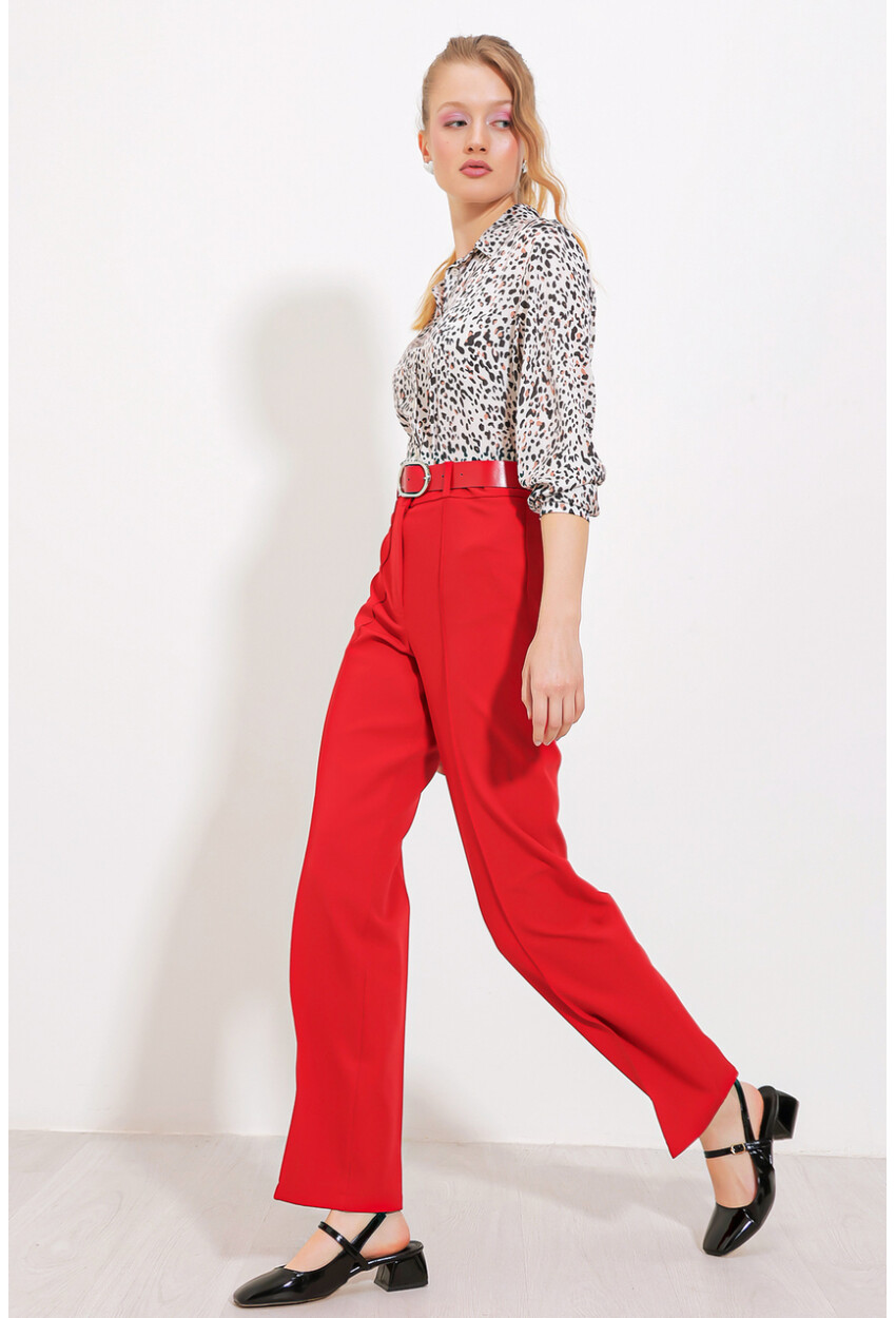 Womens High-Waist Fabric Pants 6584