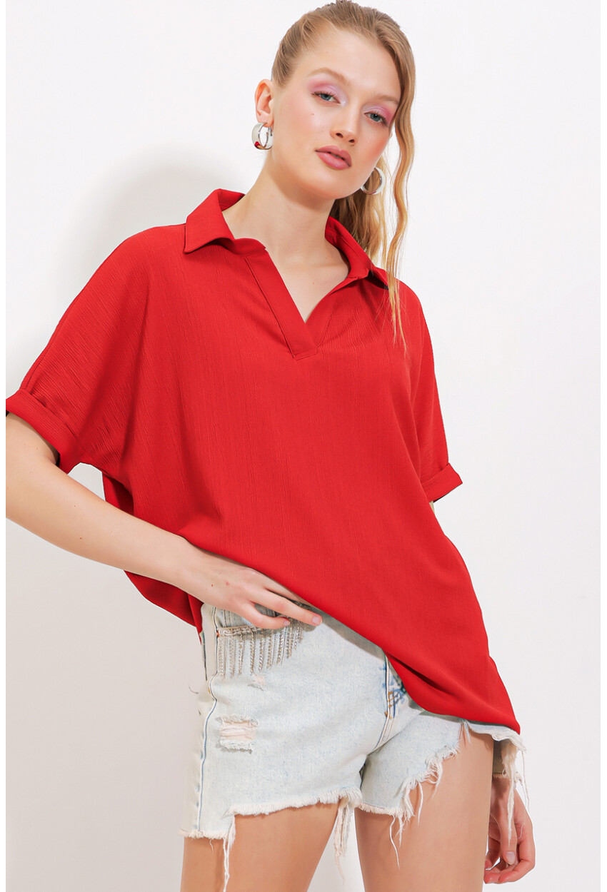 0486 Polo Collar Knit Blouse