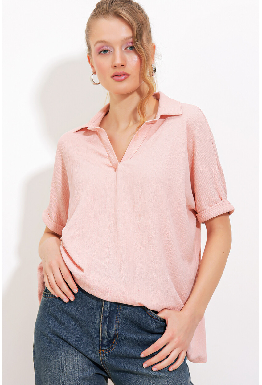 0486 Polo Collar Knit Blouse