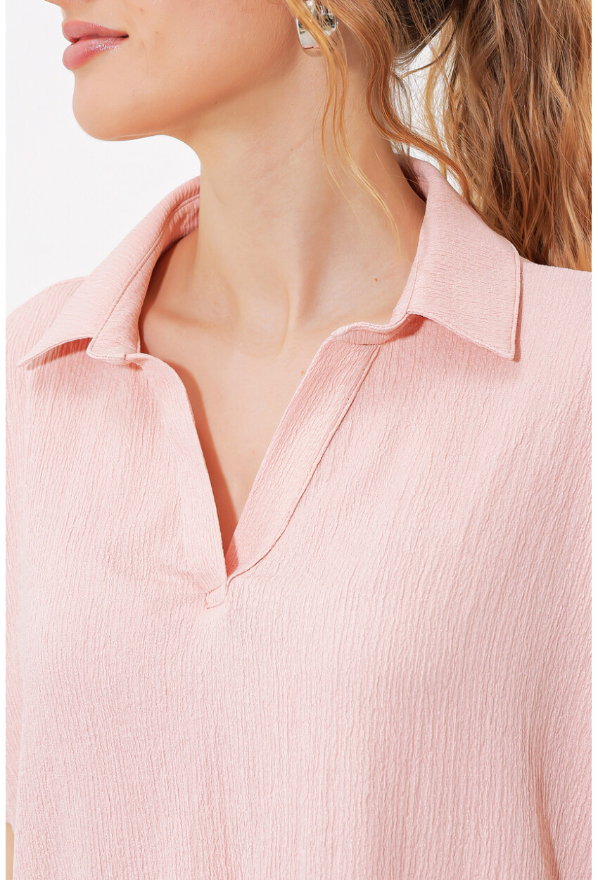 0486 Polo Collar Knit Blouse