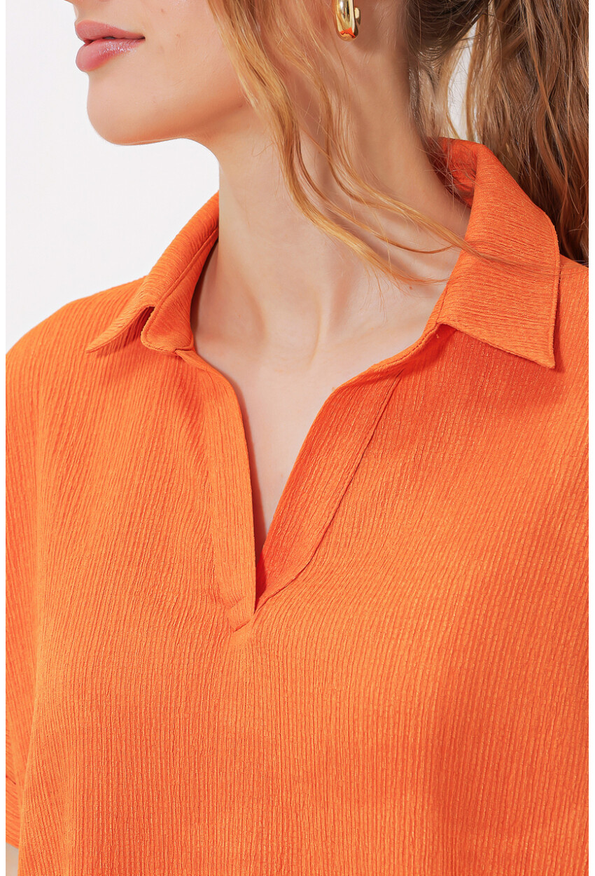 0486 Polo Collar Knit Blouse