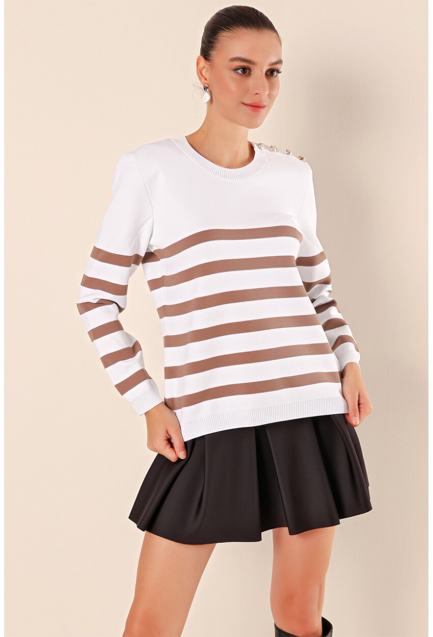 15820 Striped Sweater With Buttons