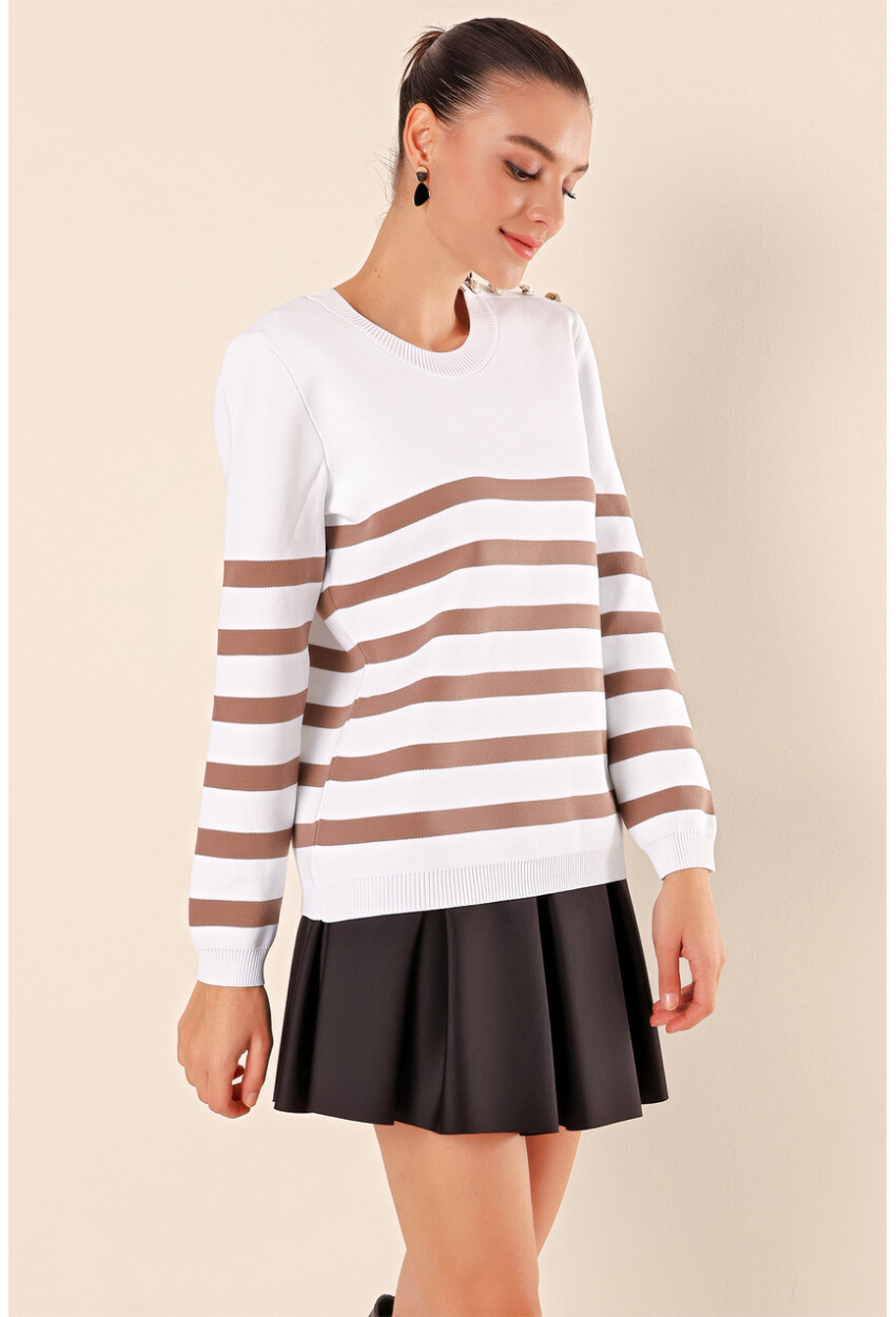 15820 Striped Sweater With Buttons