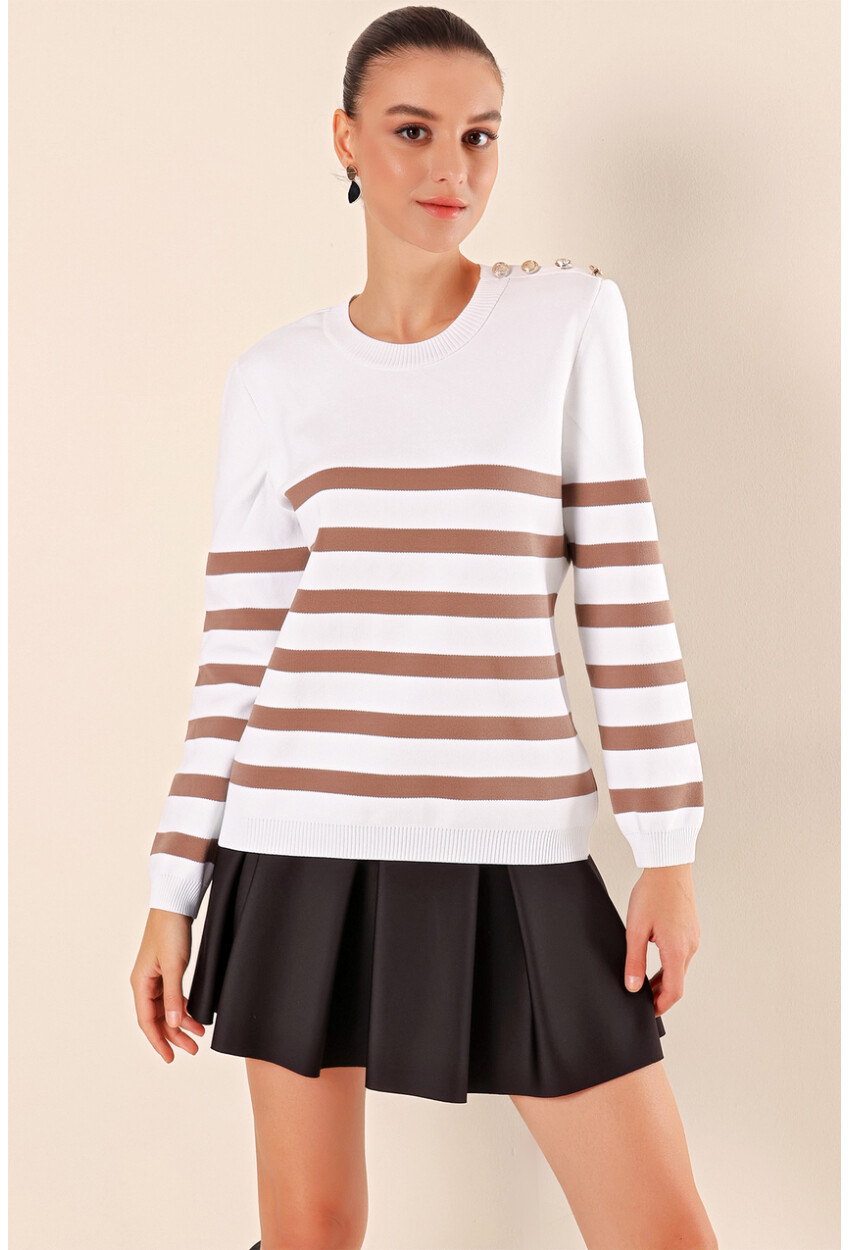 15820 Striped Sweater With Buttons