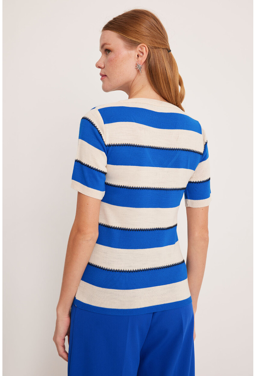 15869 Striped Short Sleeve Blouse